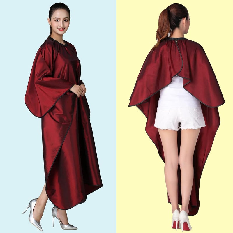 Iusmnur Barber Cape, Professional Hair Salon Cape with Adjustable Metal Clip, Shampoo Hair Cutting Cape for Barbers and Stylists - 55 x 63 inches (Wine Red) - Image 2